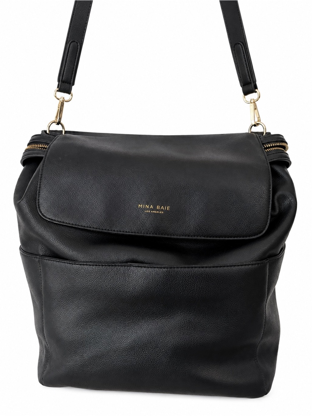 Mina Baie Kinney Black Vegan Leather Convertible Diaper Backpack